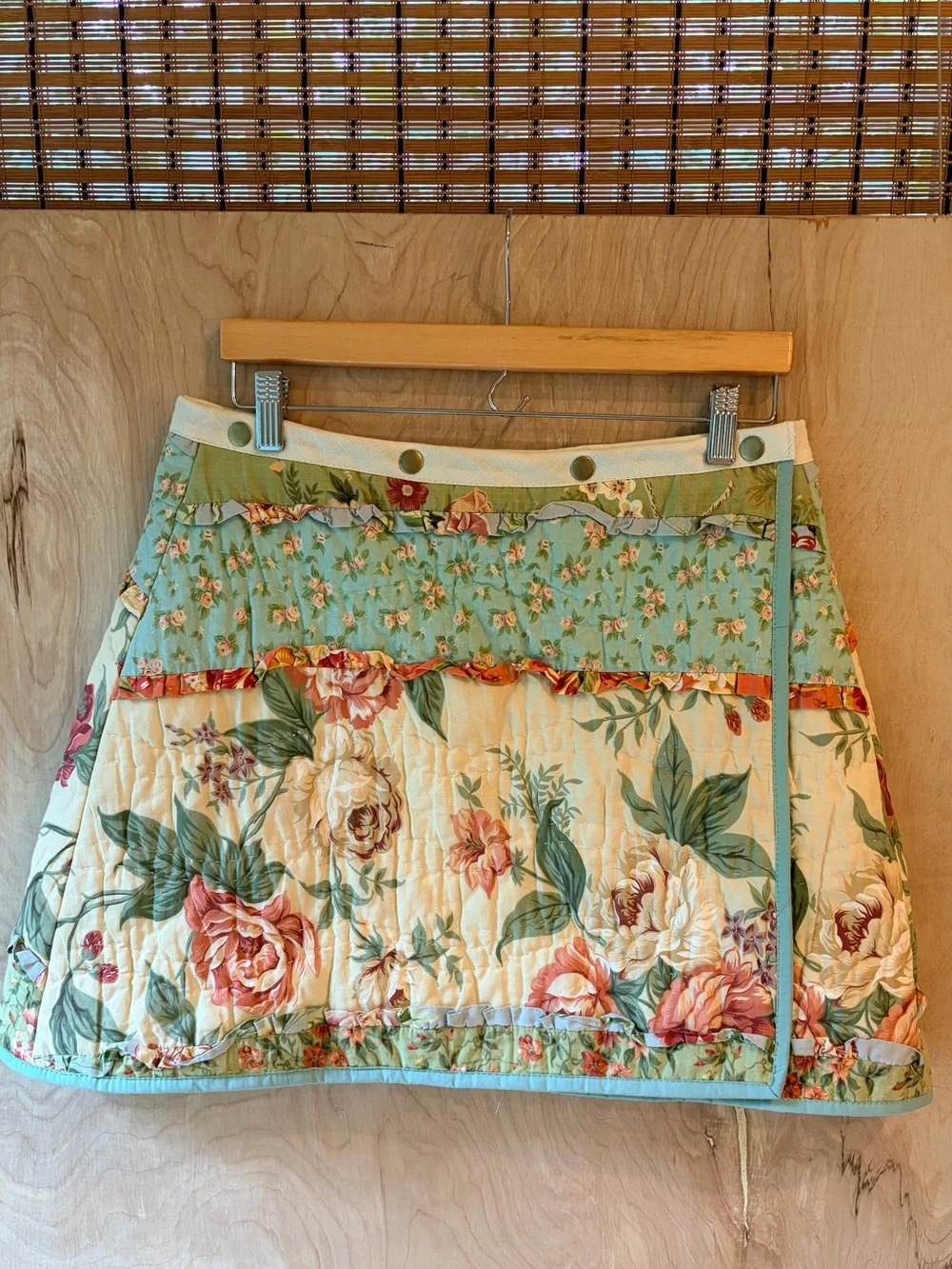 Floral Patchwork Mini Wrap Skirt Handmade from Reclaimed Quilt